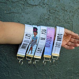 RAE DUNN keychain set/keyfobs wristlet NEW 5 set